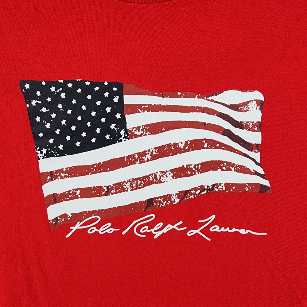 Polo Ralph Lauren Shirt Mens S Red Graphic American Flag Classic Fit Pony Logo